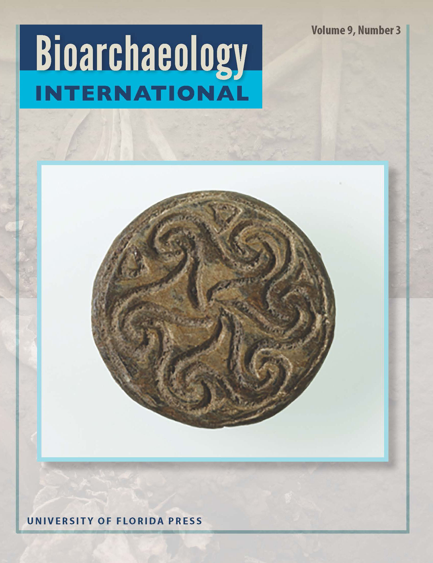 Bioarchaeology International journal cover featuring an image of a button seal